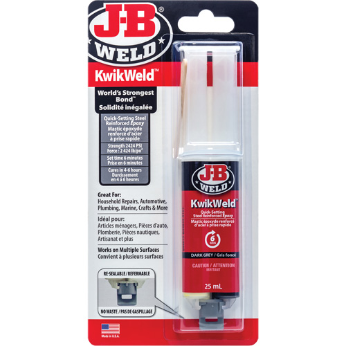Adh&eacute;sif KwikWeld, 25 ml, Seringue, Deux composants, Gris Stor-it Systems