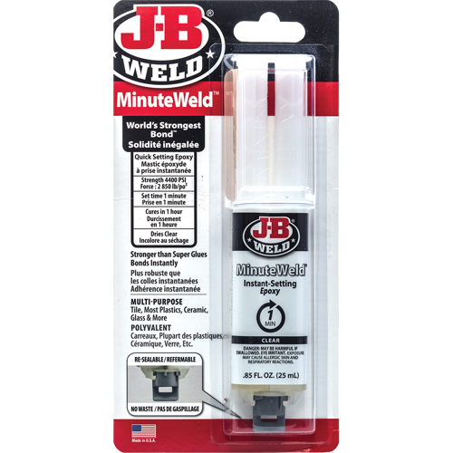 Adh&eacute;sif MinuteWeld, 25 ml, Seringue, Deux composants, Transparent Stor-it Systems