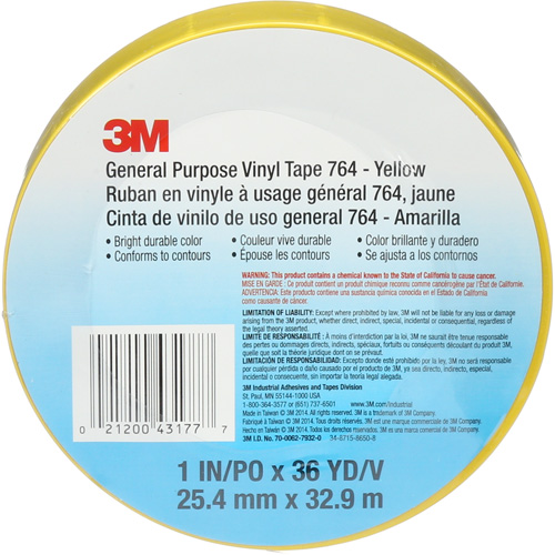 Ruban en vinyle pour travaux g&eacute;n&eacute;raux 764, 25,4 mm (1") la x 32,9 m (108') lo, 5 mils, Jaune Stor-it Systems
