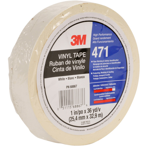 471 Vinyl Tape, 12 mm (1/2") W x 32.9 m (108') L, 5.3 mils, White Stor-it Systems