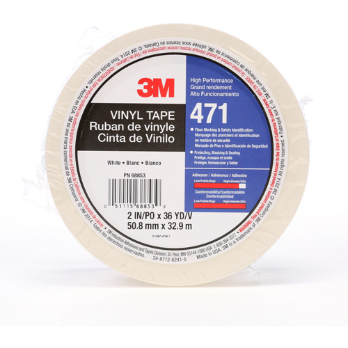471 Vinyl Tape, 50.8 mm (2") W x 32.9 m (108') L, 5.2 mils, White Stor-it Systems