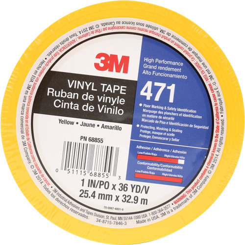 Ruban en vinyle 471, 25,4 mm (1") la x 32,9 m (108') lo, 5,2 mils, Jaune Stor-it Systems