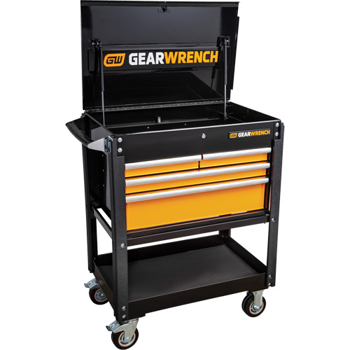 Chariot utilitaire, 4 tiroirs, 33" lo x 21" la x 42" h, Noir/Orange Stor-it Systems