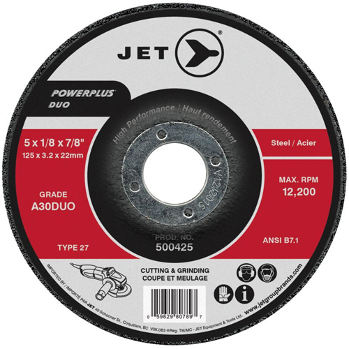 Powerplus DUO Cutting/Grinding Wheel, 4-1/2" x 1/8", 7/8" Arbor, Type 27, A30DUO Grit Stor-it Systems