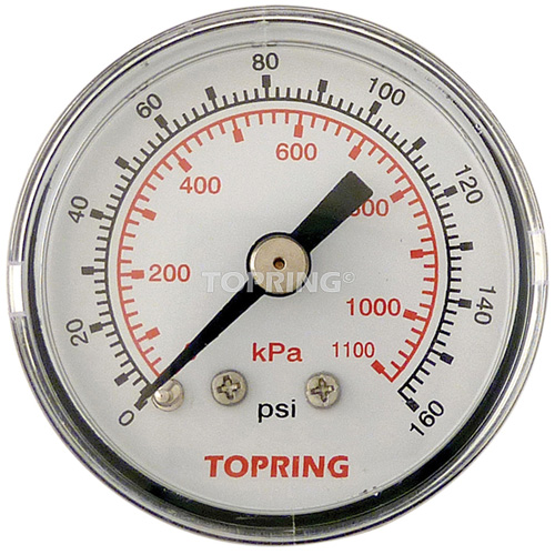 Pressure Gauge, 1-1/2" , 0 - 160 psi, Back Mount, Analogue Stor-it Systems