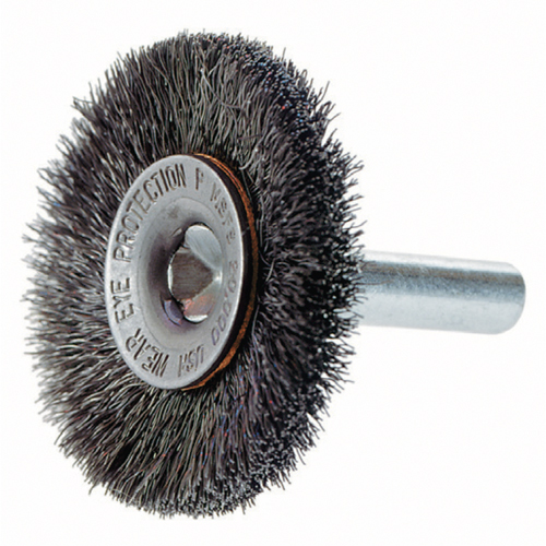 Crimped Wire Wheel Brush with 1/4" Shank, 3" Dia., 0.014" Fill, 1/4" Arbor Stor-it Systems