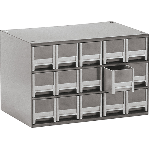 Casiers modulaires pour pi&egrave;ces, Acier, 15 tiroirs, 17" x 10-9/16" x 3-1/16", Gris Stor-it Systems