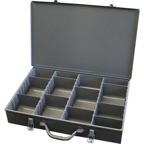 Adjustable Compartment Boxes, Steel, Variable Slots, 13-3/8" W x 9-1/4" D x 2" H, Grey Stor-it Systems