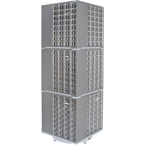 Armoire industrielle robuste avec carrousel &agrave; tiroirs, Acier, 384 tiroirs, 27" la x 27" p x 80" h, Gris Stor-it Systems