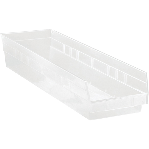 Shelf Bins, 6-5/8" W x 4" H x 23-5/8" D, Clear, 50 lbs. Capacity Stor-it Systems