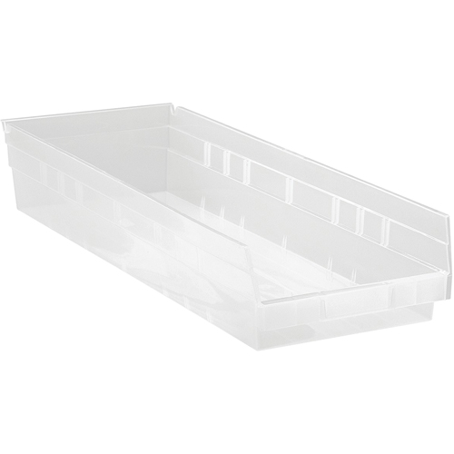 Shelf Bins, 8-3/8" W x 4" H x 23-5/8" D, Clear, 50 lbs. Capacity Stor-it Systems