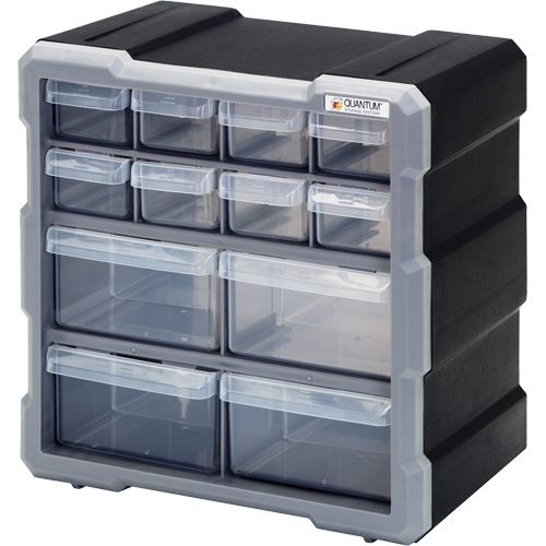 Drawer Cabinet, Plastic, 12 Drawers, 10-1/2" x 6-1/4" x 10-1/4", Black Stor-it Systems