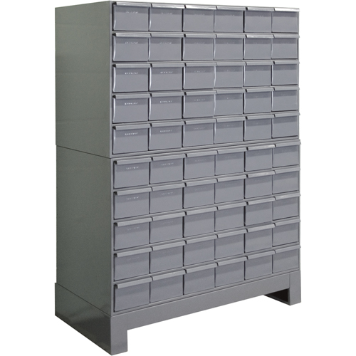 Armoires &agrave; tiroirs industriels avec base, 60 tiroirs, 34-1/8" la x 12-1/4" p x 48-1/8" h, Gris Stor-it Systems