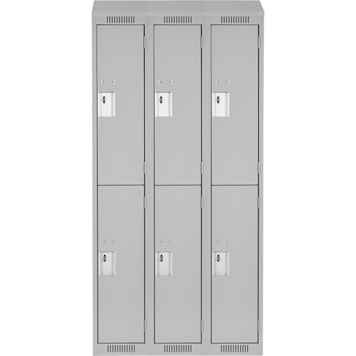 Clean Line Lockers, 2 -tier, Bank of 3, 36" x 18" x 78", Steel, Grey, Rivet (Assembled) Stor-it Systems