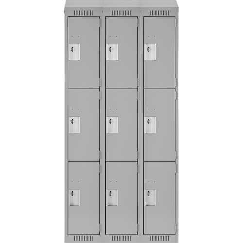Clean Line Lockers, 3 -tier, Bank of 3, 36" x 18" x 78", Steel, Grey, Rivet (Assembled) Stor-it Systems