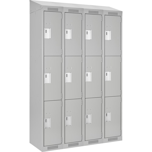 Clean Line Lockers, 3 -tier, Bank of 4, 48" x 18" x 78", Steel, Grey, Rivet (Assembled) Stor-it Systems