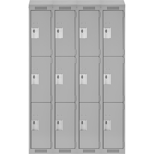 Clean Line Lockers, 3 -tier, Bank of 4, 48" x 18" x 78", Steel, Grey, Rivet (Assembled) Stor-it Systems
