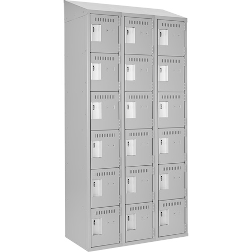 Clean Line Lockerette , 6 -tier, Bank of 3, 36" x 18" x 78", Steel, Grey, Rivet (Assembled) Stor-it Systems