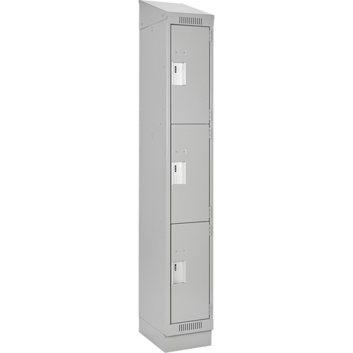 Clean Line Lockers, 3 -tier, 12" x 18" x 82", Steel, Grey, Rivet (Assembled) Stor-it Systems