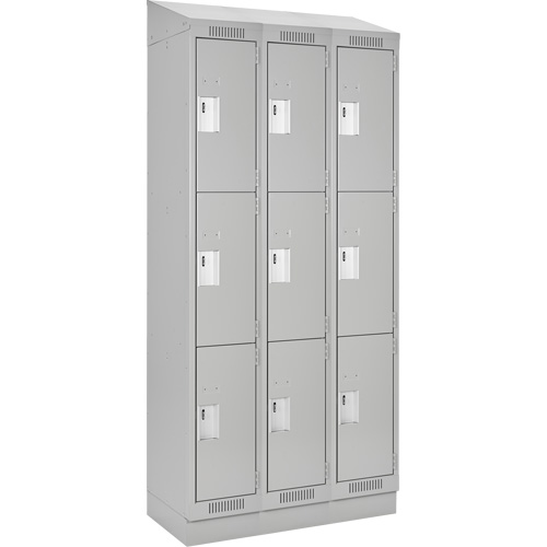 Clean Line Lockers, 3 -tier, Bank of 3, 36" x 18" x 82", Steel, Grey, Rivet (Assembled) Stor-it Systems