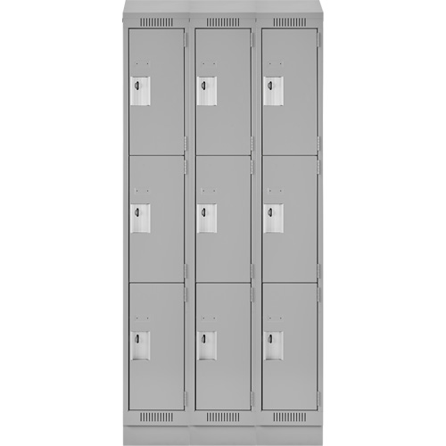 Clean Line Lockers, 3 -tier, Bank of 3, 36" x 18" x 82", Steel, Grey, Rivet (Assembled) Stor-it Systems