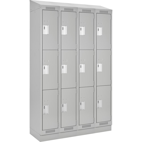 Clean Line Lockers, 3 -tier, Bank of 4, 48" x 18" x 82", Steel, Grey, Rivet (Assembled) Stor-it Systems