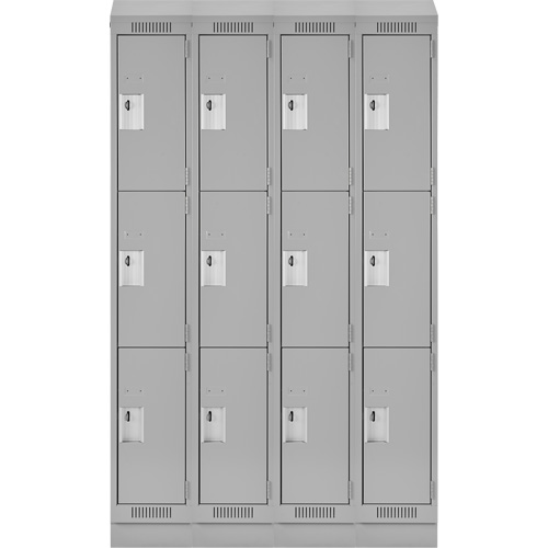 Clean Line Lockers, 3 -tier, Bank of 4, 48" x 18" x 82", Steel, Grey, Rivet (Assembled) Stor-it Systems