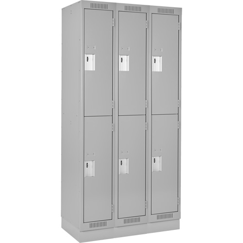 Clean Line Lockers, 2 -tier, Bank of 3, 36" x 18" x 76", Steel, Grey, Rivet (Assembled) Stor-it Systems