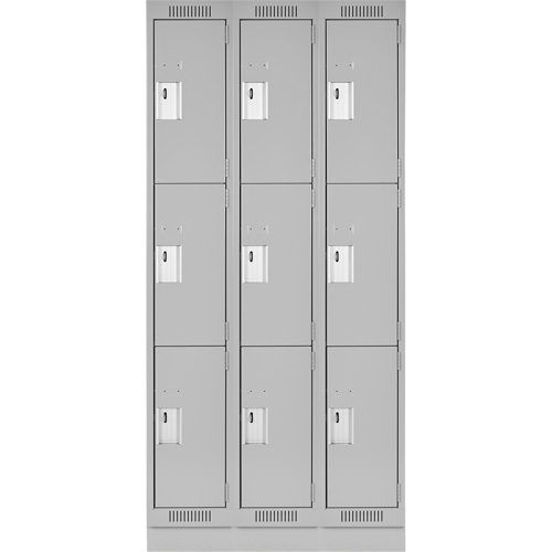 Clean Line Lockers, 3 -tier, Bank of 3, 36" x 18" x 76", Steel, Grey, Rivet (Assembled) Stor-it Systems
