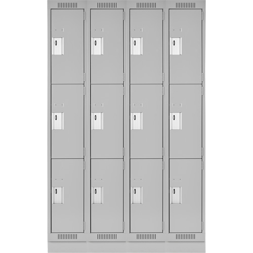 Clean Line Lockers, 3 -tier, Bank of 4, 48" x 18" x 76", Steel, Grey, Rivet (Assembled) Stor-it Systems