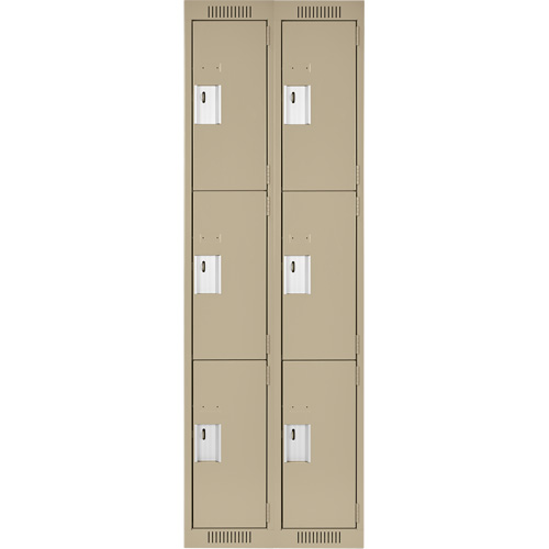 Clean Line Lockers, 3 -tier, Bank of 2, 24" x 18" x 72", Steel, Beige, Rivet (Assembled) Stor-it Systems