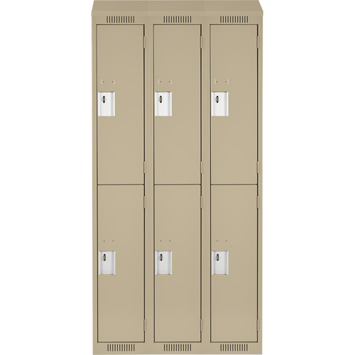 Clean Line Lockers, 2 -tier, Bank of 3, 36" x 18" x 78", Steel, Beige, Rivet (Assembled) Stor-it Systems