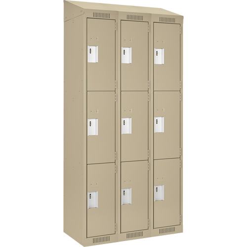 Clean Line Lockers, 3 -tier, Bank of 3, 36" x 18" x 78", Steel, Beige, Rivet (Assembled) Stor-it Systems