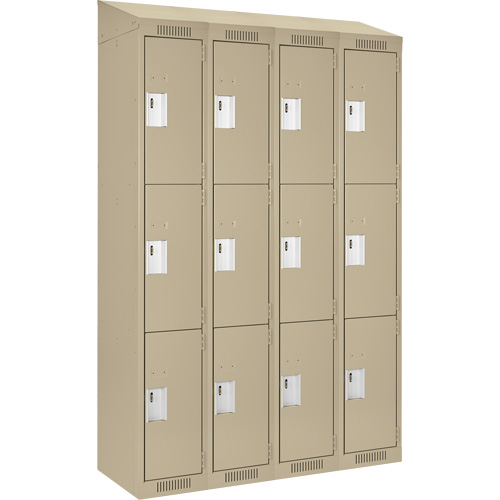 Clean Line Lockers, 3 -tier, Bank of 4, 48" x 18" x 78", Steel, Beige, Rivet (Assembled) Stor-it Systems