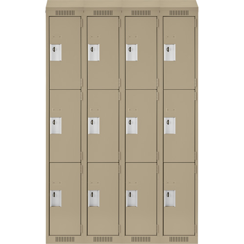 Clean Line Lockers, 3 -tier, Bank of 4, 48" x 18" x 78", Steel, Beige, Rivet (Assembled) Stor-it Systems