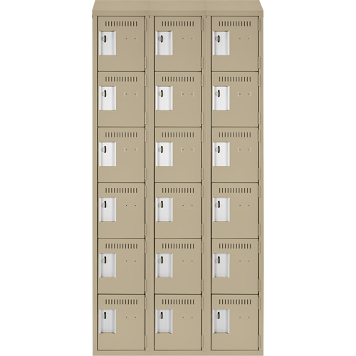 Clean Line Lockerette, 6 -tier, Bank of 3, 36" x 18" x 78", Steel, Beige, Rivet (Assembled) Stor-it Systems