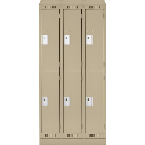 Clean Line Lockers, 2 -tier, Bank of 3, 36" x 18" x 82", Steel, Beige, Rivet (Assembled) Stor-it Systems