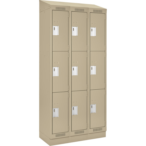 Clean Line Lockers, 3 -tier, Bank of 3, 36" x 18" x 82", Steel, Beige, Rivet (Assembled) Stor-it Systems