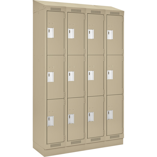 Clean Line Lockers, 3 -tier, Bank of 4, 48" x 18" x 82", Steel, Beige, Rivet (Assembled) Stor-it Systems
