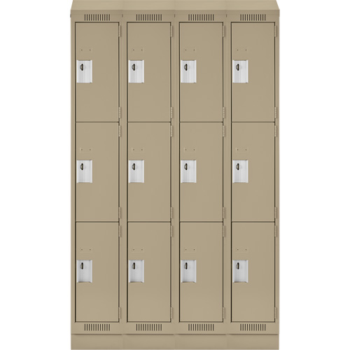 Clean Line Lockers, 3 -tier, Bank of 4, 48" x 18" x 82", Steel, Beige, Rivet (Assembled) Stor-it Systems