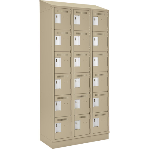 Clean Line Lockerette , 6 -tier, Bank of 3, 36" x 18" x 82", Steel, Beige, Rivet (Assembled) Stor-it Systems