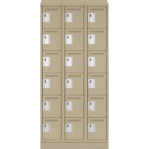 Clean Line Lockerette , 6 -tier, Bank of 3, 36" x 18" x 82", Steel, Beige, Rivet (Assembled) Stor-it Systems