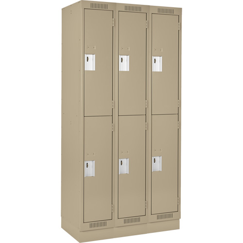 Clean Line Lockers, 2 -tier, Bank of 3, 36" x 18" x 76", Steel, Beige, Rivet (Assembled) Stor-it Systems