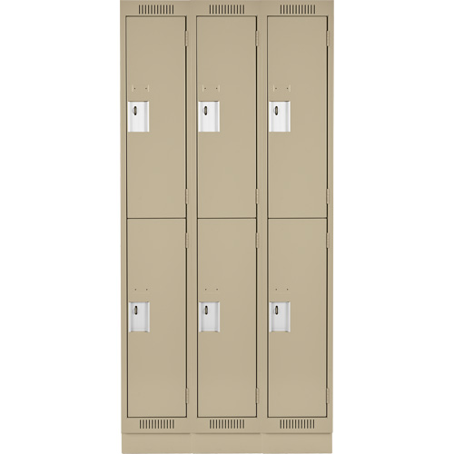 Clean Line Lockers, 2 -tier, Bank of 3, 36" x 18" x 76", Steel, Beige, Rivet (Assembled) Stor-it Systems