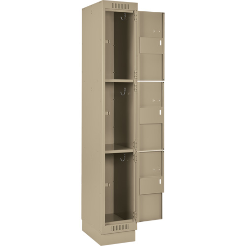 Clean Line Lockers, 3 -tier, Bank of 3, 36" x 18" x 76", Steel, Beige, Rivet (Assembled) Stor-it Systems
