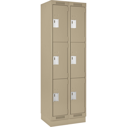 Clean Line Lockers, 3 -tier, Bank of 2, 24" x 18" x 76", Steel, Beige, Rivet (Assembled) Stor-it Systems