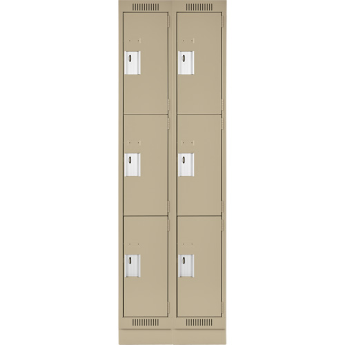 Clean Line Lockers, 3 -tier, Bank of 2, 24" x 18" x 76", Steel, Beige, Rivet (Assembled) Stor-it Systems