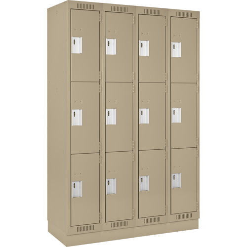 Clean Line Lockers, 3 -tier, Bank of 4, 48" x 18" x 76", Steel, Beige, Rivet (Assembled) Stor-it Systems