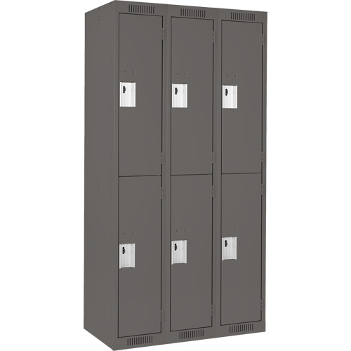 Clean Line Lockers, 2 -tier, Bank of 3, 36" x 18" x 72", Steel, Charcoal, Rivet (Assembled) Stor-it Systems