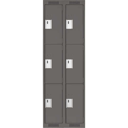 Clean Line Lockers, 3 -tier, Bank of 2, 24" x 18" x 72", Steel, Charcoal, Rivet (Assembled) Stor-it Systems